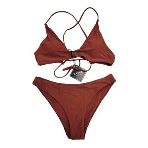 Zaful Rust Brown Swimsuit Triangle Bikini Set Womens Size S Swimwear